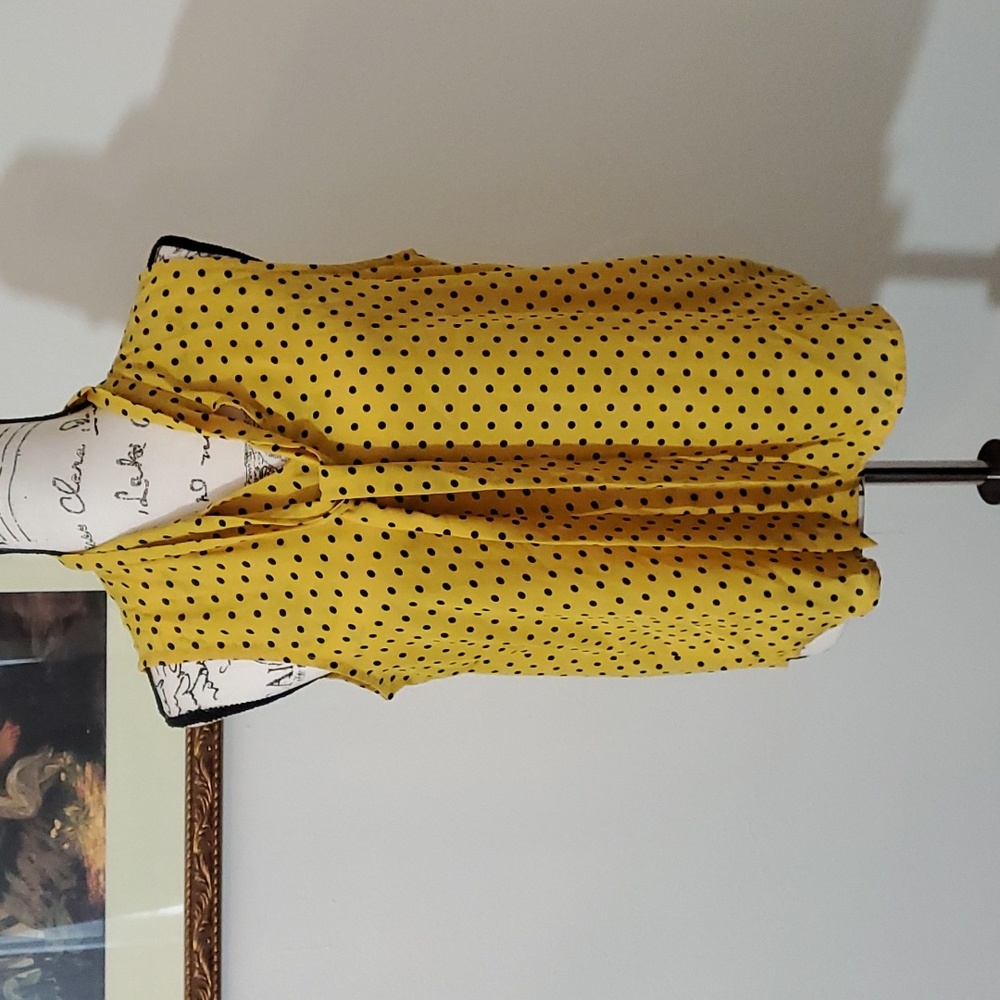 Twine & String black and yellow polka dot blouse with tie